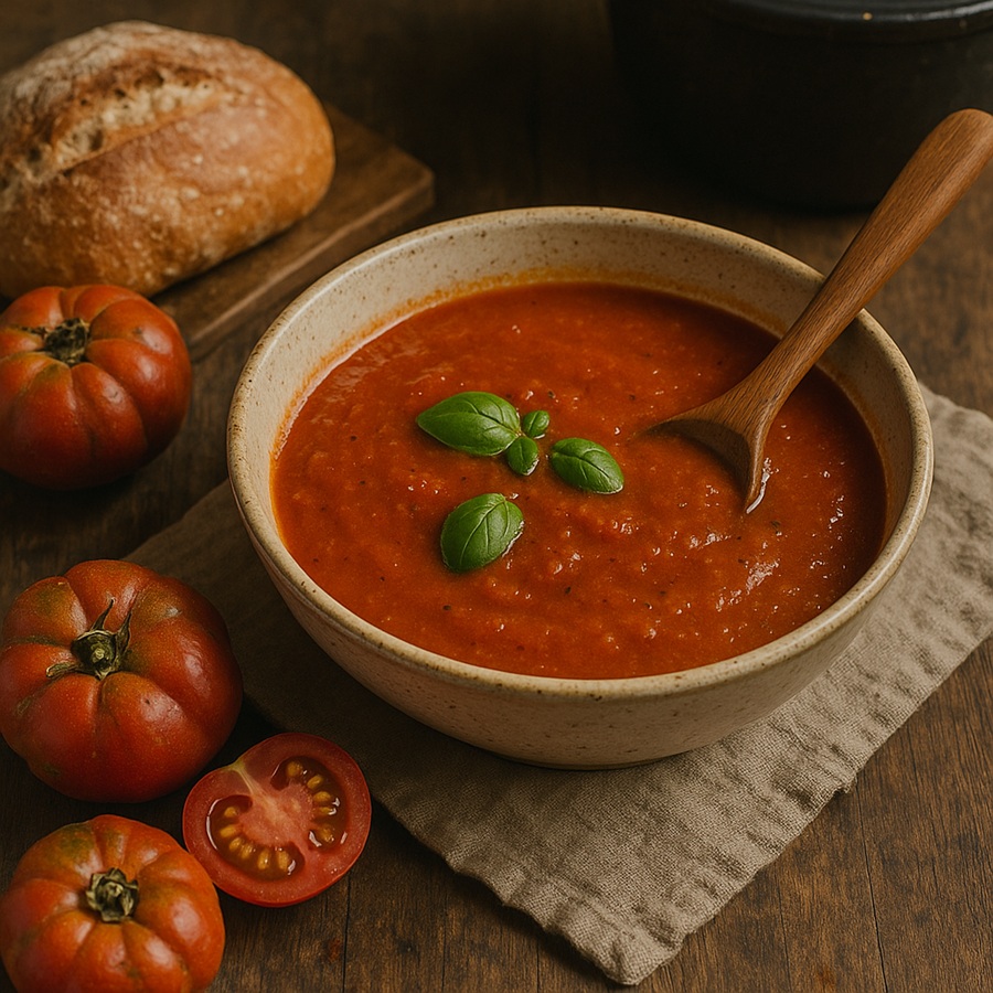 Tomatensuppe aus frischen Garten-Tomaten